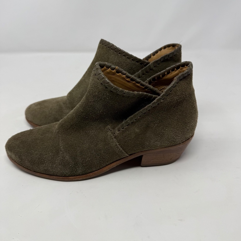 Jack Rogers Olive Green Suede Whipstitch Ankle Booties Size 6.5M
